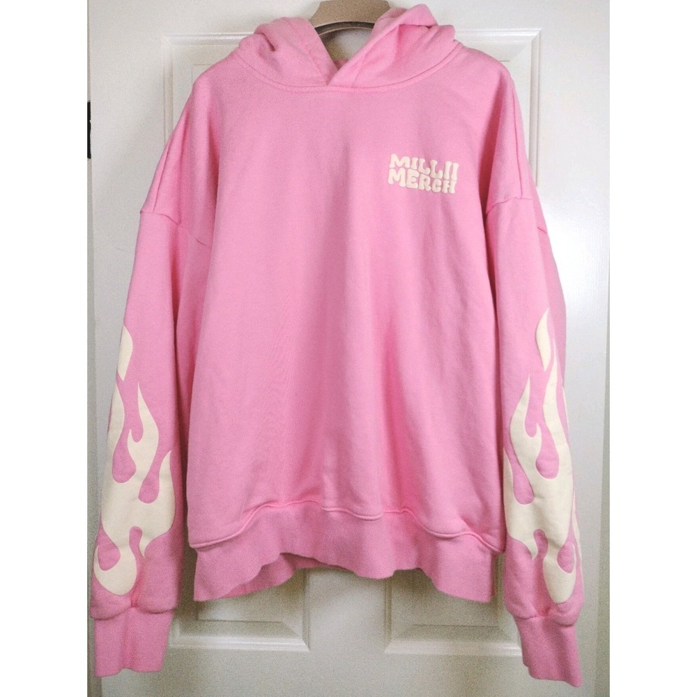 Millii Merch Pink Flame Hoodie The World Is Yours Streetwear Puff Print Size XL